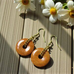 Jasper Donut Earrings, Gold Curb Chain, Pierced